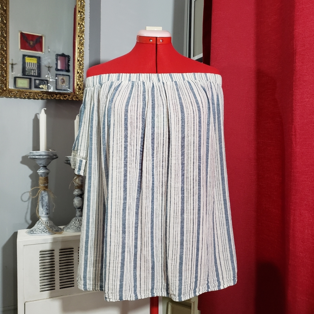 Striped Linen Off The Shoulder Top